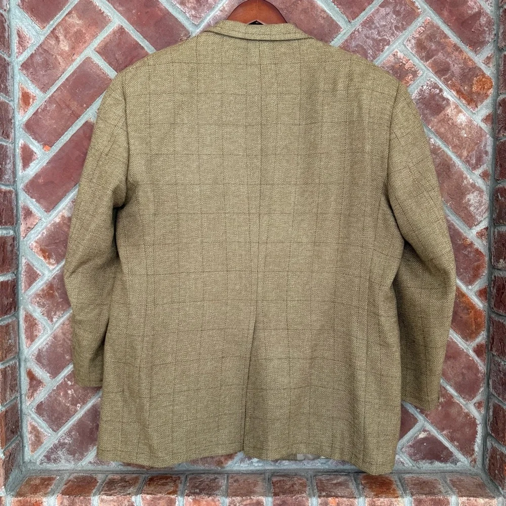 Hart Schaffner Marx Blazer Mens 42R Tan Plaid Wool Sport Coat 2 Button Union USA